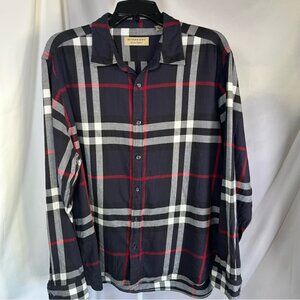 Burberry Men's Plaid Long Sleeve Button Down Shirt Navy, Black, White, Red XXL